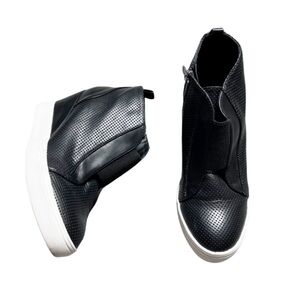 MIA Cristie Women’s Black & White Faux Leather Slip On Wedge Sneaker Ankle Boot